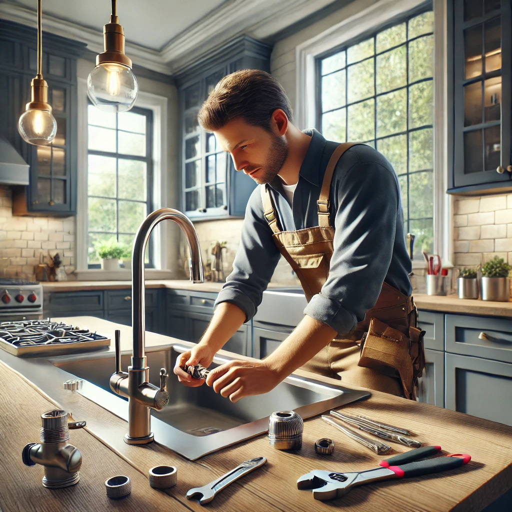 Handyman fixing a kitchen faucet